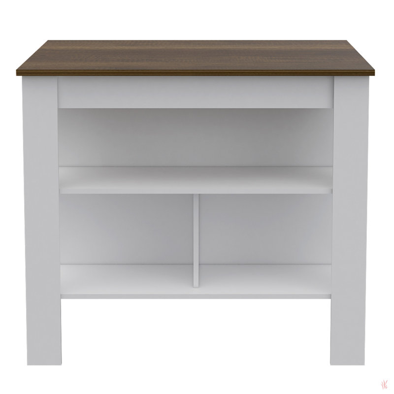 Îlot de cuisine, quatre pieds, trois tablettes, Blanc, Brun