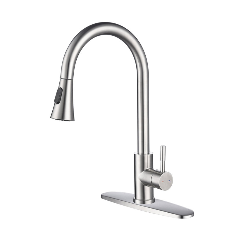 Robinet de cuisine avec douchette extractible, Nickel brossé