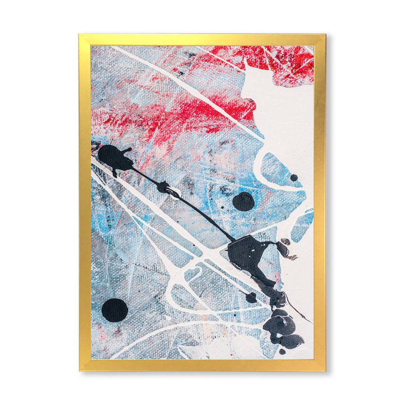 Coups de peinture abstraits bleu clair - Décoration murale moderne et contemporaine en toile, Encadrement doré