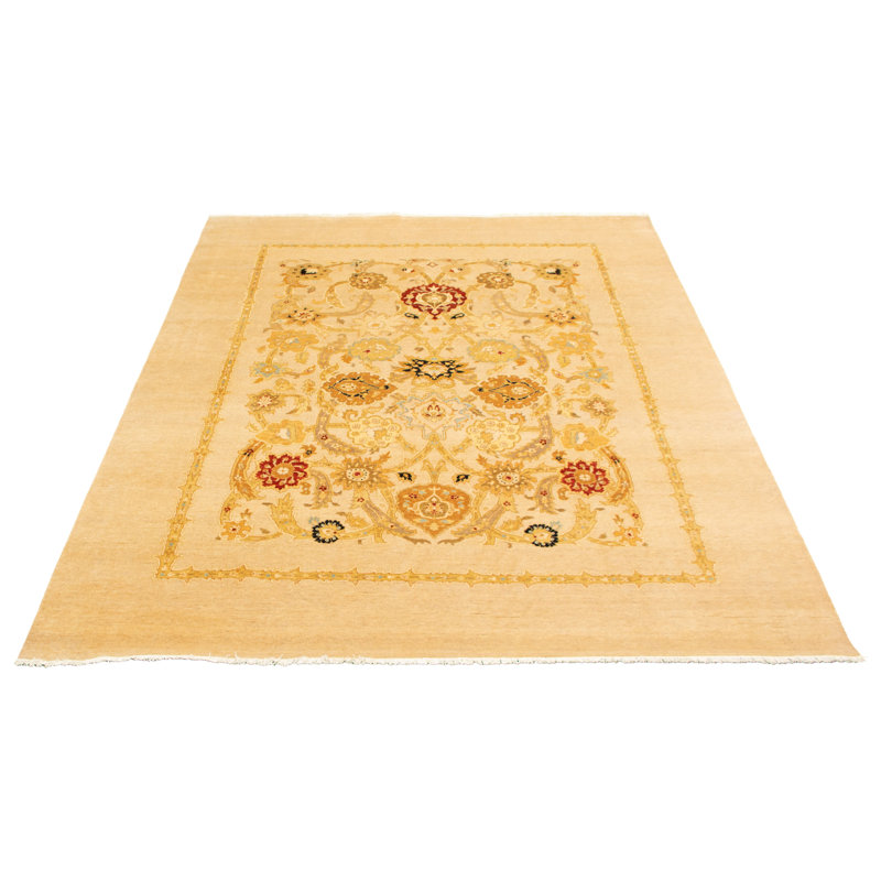 Tapis décoratif en laine noué à la main de conception unique 8 pi x 10 pi 3 po Deneishia Ivoire