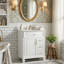 Ensemble de meuble-lavabo autoportant 24 po, armoire en bois d'hévéa et panneau de fibres à densité moyenne avec plateau en céramique, 4 tiroirs (blanc)-1731405760