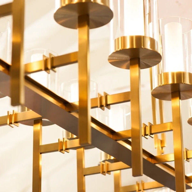 Lustre suspendu pour îlot de cuisine avec détails en verre Abacus Lyn, Bronze, Transparent