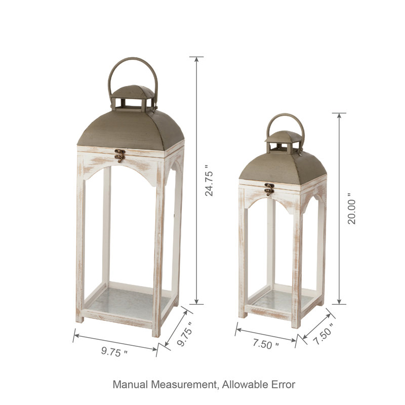 Medders 2 Piece Wood Tabletop Lantern Set, White