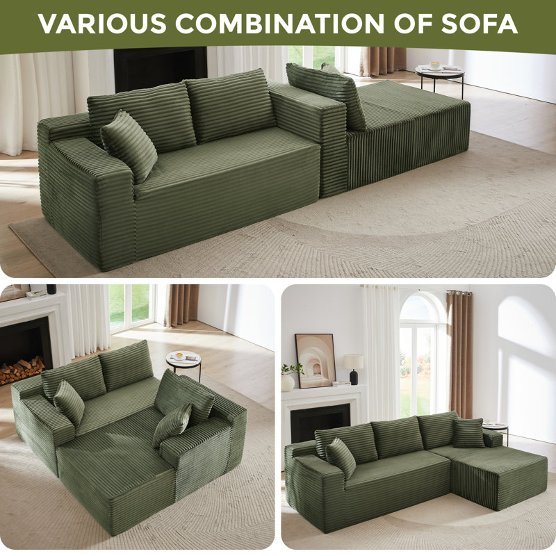 Boneless Modular Sectional Sofa, Cloud Couch, Green, Right Hand Facing