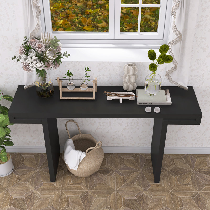 Console à lignes géométriques, finition peinte avec pieds réglables, pour vestibule, Noir