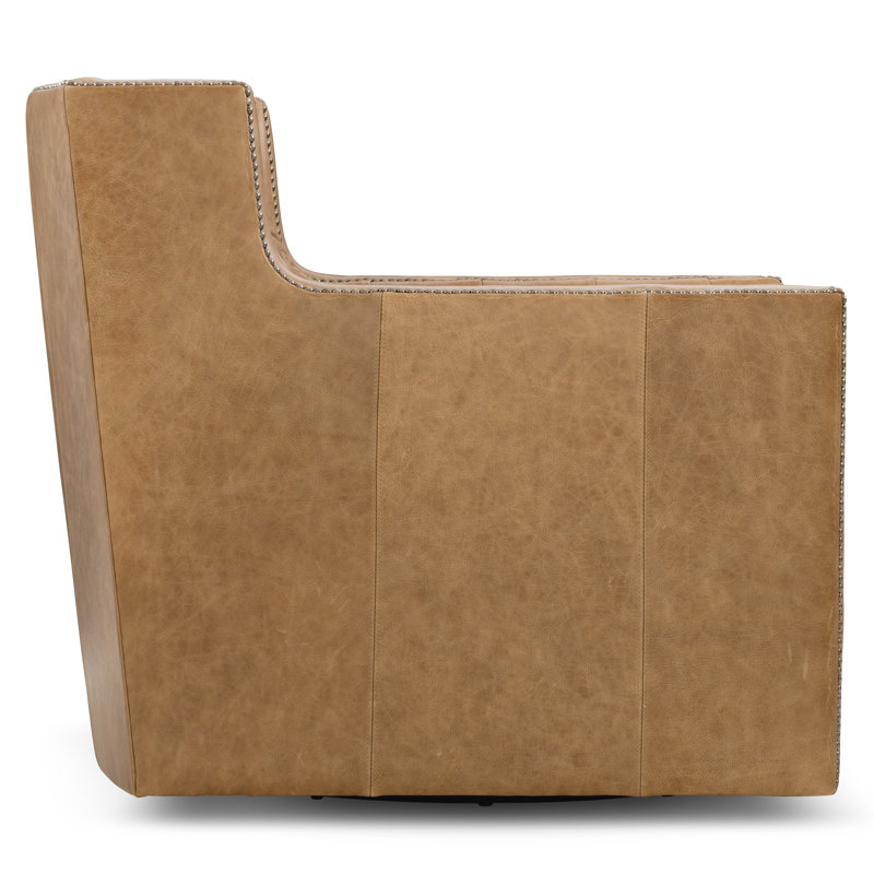 Candace Swivel Club Chair, Tan Genuine Leather
