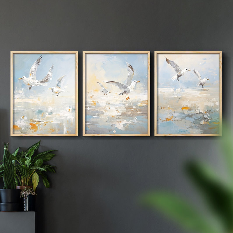 Série Sea III et Sea Shore - Ensemble de 3 estampes numériques - Prêt à accrocher, Encadré naturel, H 20 po x l 16 po