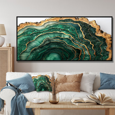 Émeraude et rivière de cristal sur glissoire en bois IV - cristaux, art mural