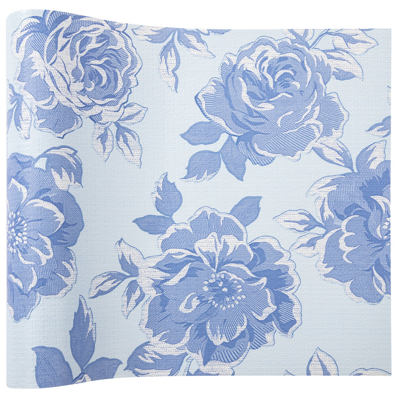Revêtement pour étagères, revêtement antidérapant non adhésif pour placards, revêtement imperméable pour tiroirs, étagères, commodes, armoires de salle de bain, motif floral bleu clair, 45,7 cm (l) x 243,8 cm (l)