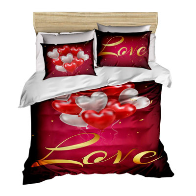 Luxury Single Quilt Cover Set, Red/White/Gold, 63 x 87 Duvet Cover & 63 x 94 Flat Sheet | 100% Polyester Microsatin & 100% Cotton, Zipper Closure | Soft, Breathable, Machine Washable, Elegant 3D Design