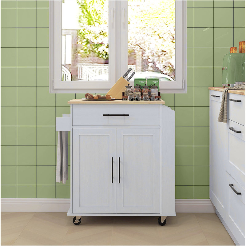 Kitchen Island With Storage, Rolling Kitchen Cart With AC Outlets And USB Ports, Microwave Stand With Towel And Spice Rack