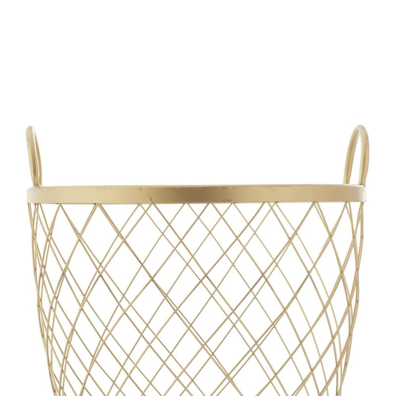 2 Piece Gold Metal Deep Set Wire Basket Storage Cart with Wheels and Handle Set