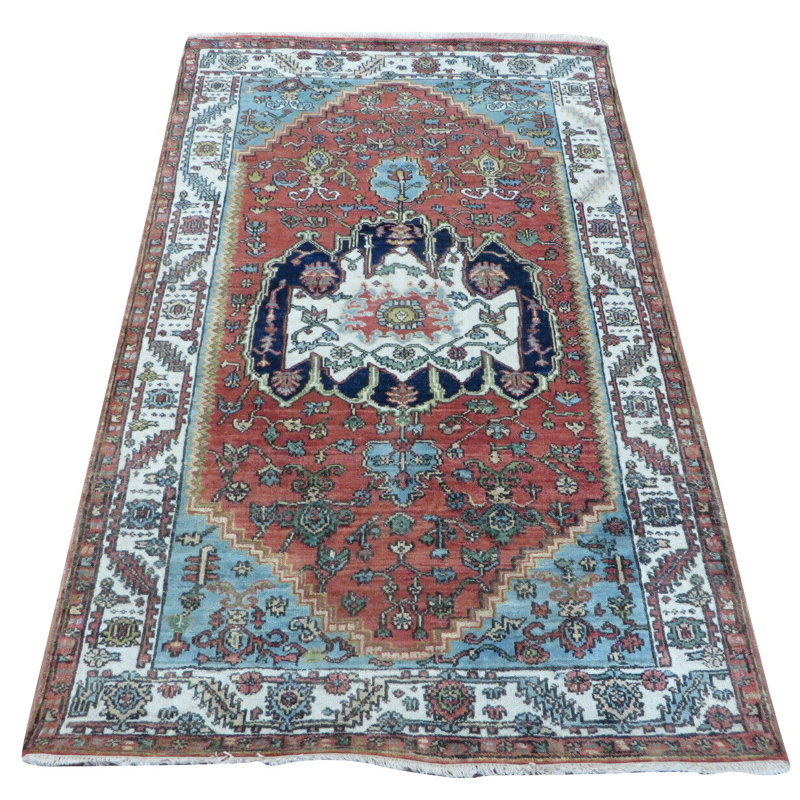 Tapis en laine orange 3 pi 11 po x 6 pi 2 po main one-of-kind-noué la rouille