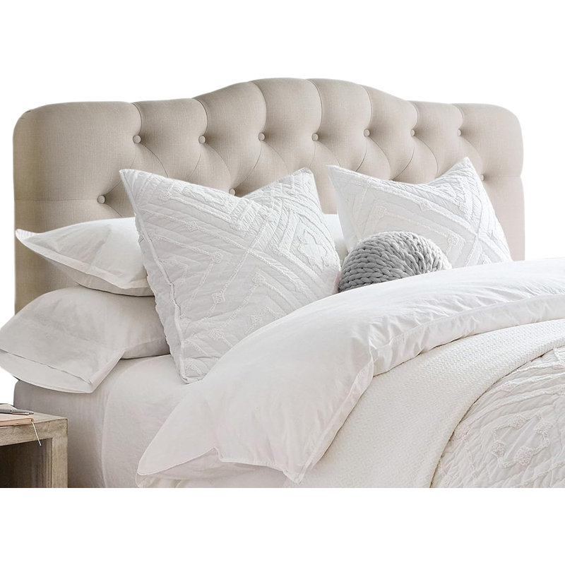 Linen Upholstered Headboard-Modern-Adjustable Height-Button Tufting, Beige, Queen
