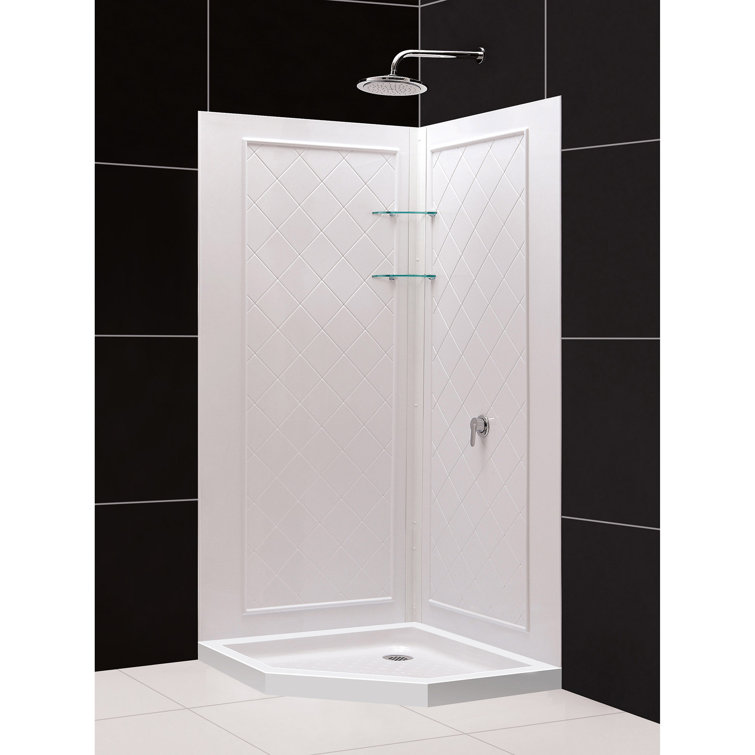 Qwall 38'' W x 38'' D x 76.75" H Framed Neo-Angle Shower Stall and Base Included