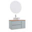 Meuble-lavabo mural 32 po avec plateau en bois massif et lavabo rond en céramique Dalmora-124006294