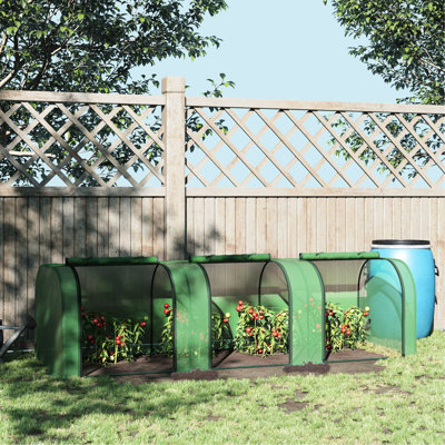 Mini serre compacte 10 pi x 3 pi 2,5 po avec couvercle imperméable, portes à fermeture à glissière et structure en acier robuste pour le jardinage extérieur dans les cours arrière. Utilisation