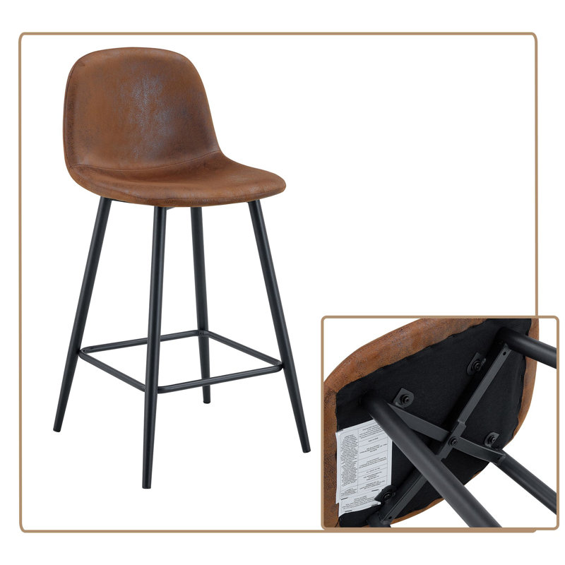 Ensemble de 2 tabourets de bar modernes en tissu avec dossier, pieds en métal et repose-pieds, Brun