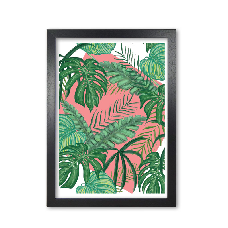 Abstract Leaves With Background - Print, Black Grain Frame, 85 cm H x 60 cm W x 5 cm D