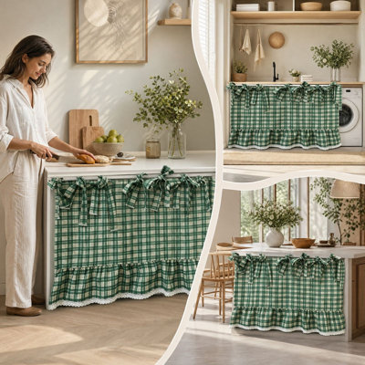 resin artwook Oven Skirt Curtain For Kitchen Decor With Ribbon