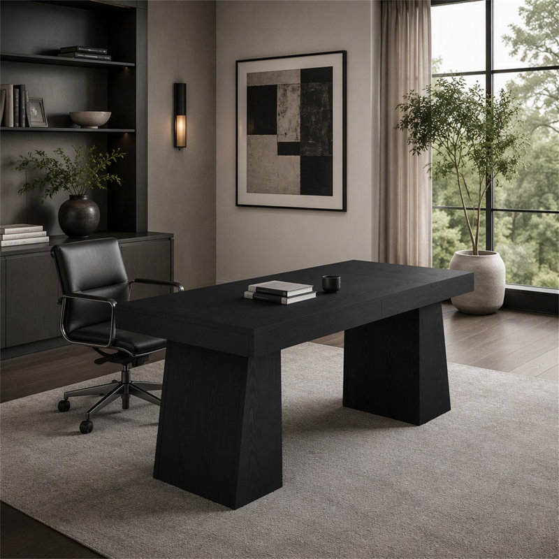 Bureau de direction 55 po, bureau d'ordinateur moderne avec double base trapézoïdale, Black