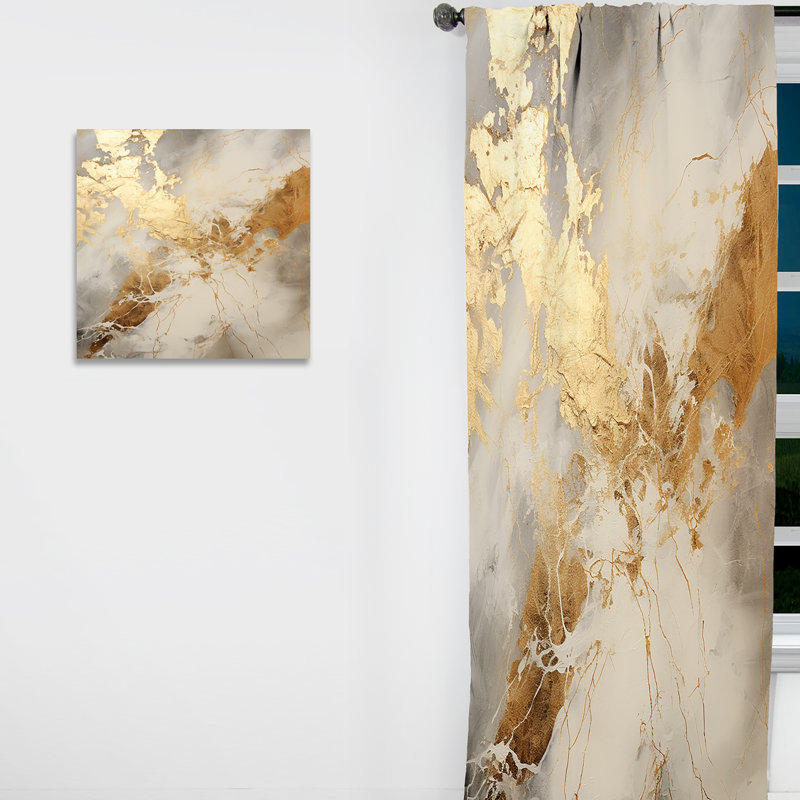Beige And Gold Marble Lightning III - Abstract Shapes Curtain - Velvet Room Darkening - 1 panel, 52" W x 84" L