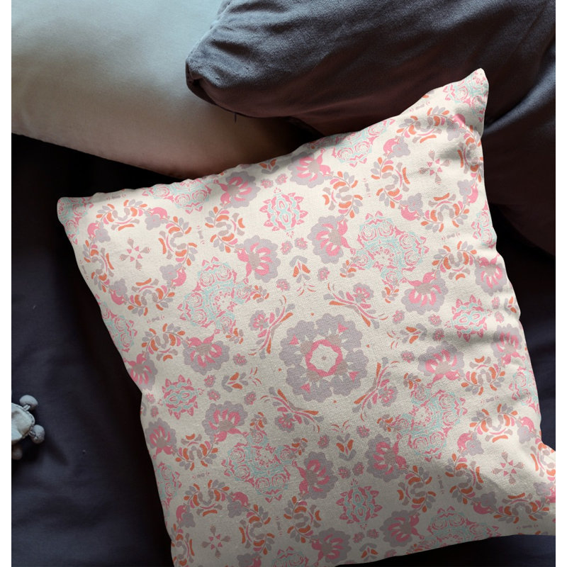 Coussin décoratif 26 po x 26 po Broadcloth, Floral blanc / rose