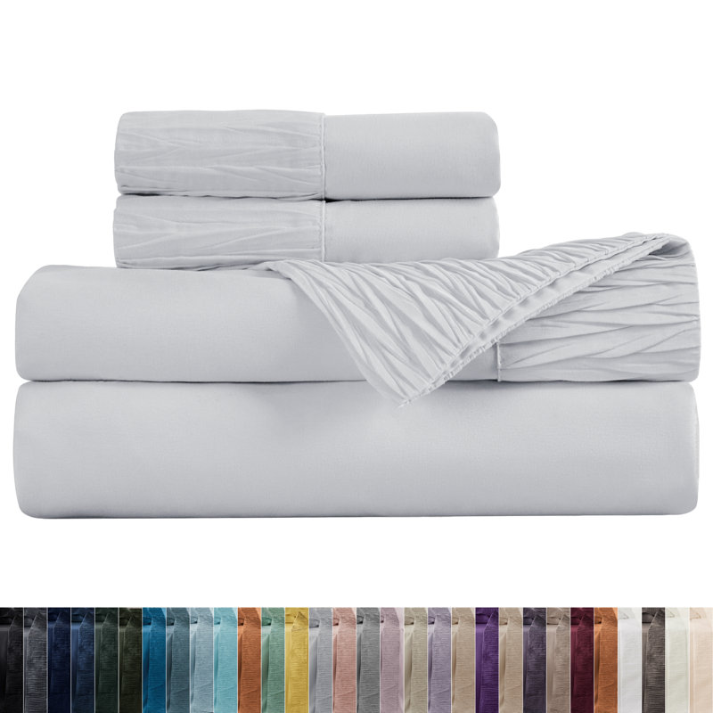 Polyester Microfiber Sheet Set, Queen Sheet Set with 2 Pillowcases, Light Gray