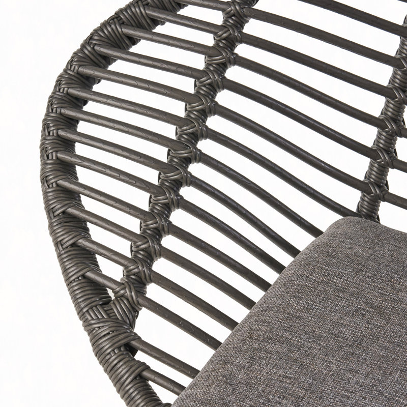 Ensemble de chaises Modern Basket, rotin tissé et acier (ensemble de 2), Gris foncé, Noir