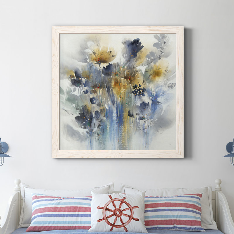 Toile encadrée de qualité supérieure Indigo Botanical - prête à être accrochée, H 31,5 po x l 31,5 po x P 1,5 po, Cadre blanc