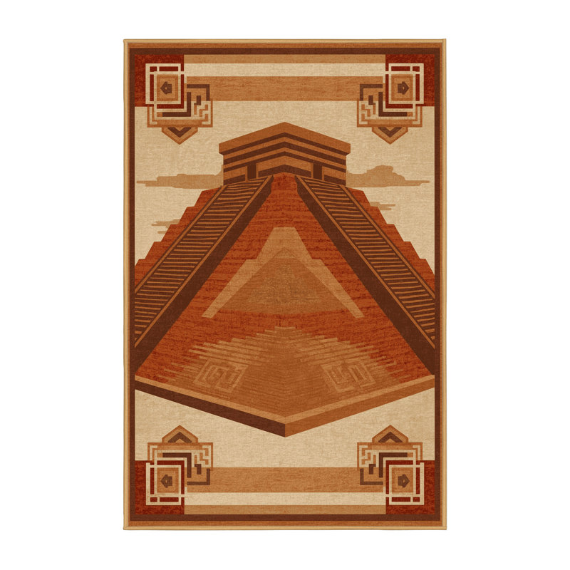 Tapis d'inspiration mondiale Zack lavable à la machine - reliure brun clair, 7 x 9