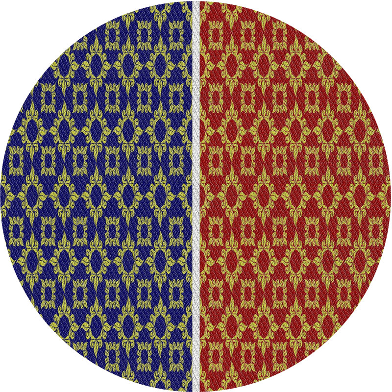 Tapis rouge/bleu/jaune tissé à la machine, Rond 4 pi