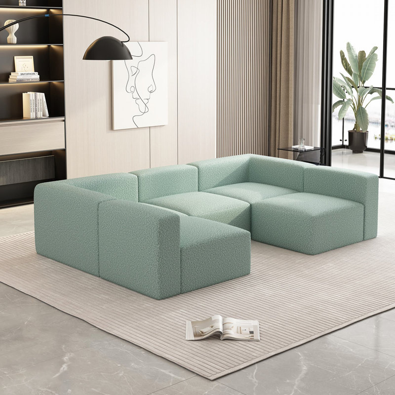 Canapé-lit modulaire Boneless, Boucle vert clair