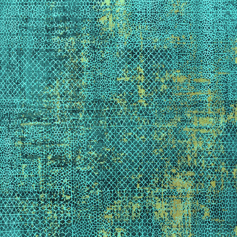 Tapis en laine / polyester tissé à la machine Clarajane en bleu sarcelle / vert, Carré 7 pi