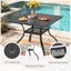 Ensemble de salle à manger de patio pour 4 personnes avec table de salle à manger carrée en métal Behrendt et chaises empilables en polyester enduit de PVC-1774868322-1766972003
