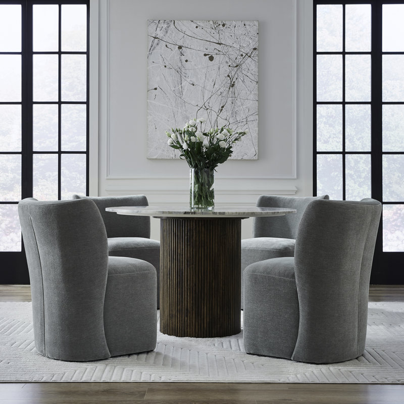 Faouzi Upholstered Dining Chairs w/ Casters, Sapphire