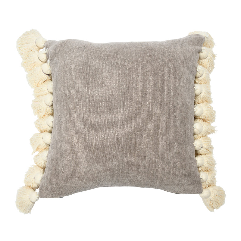 Tassels Cotton Reversible Throw Pillow, Gray, 18" x 18"