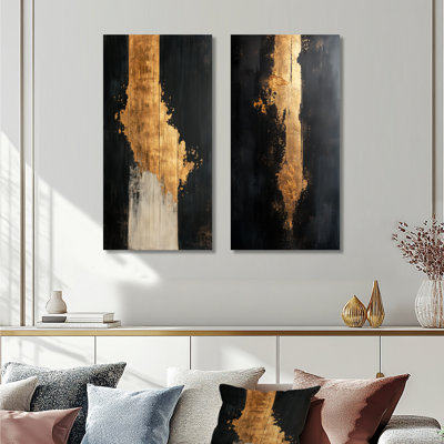 L'or émergeant du noir I - Impressions sur toile abstraites en 2 parties