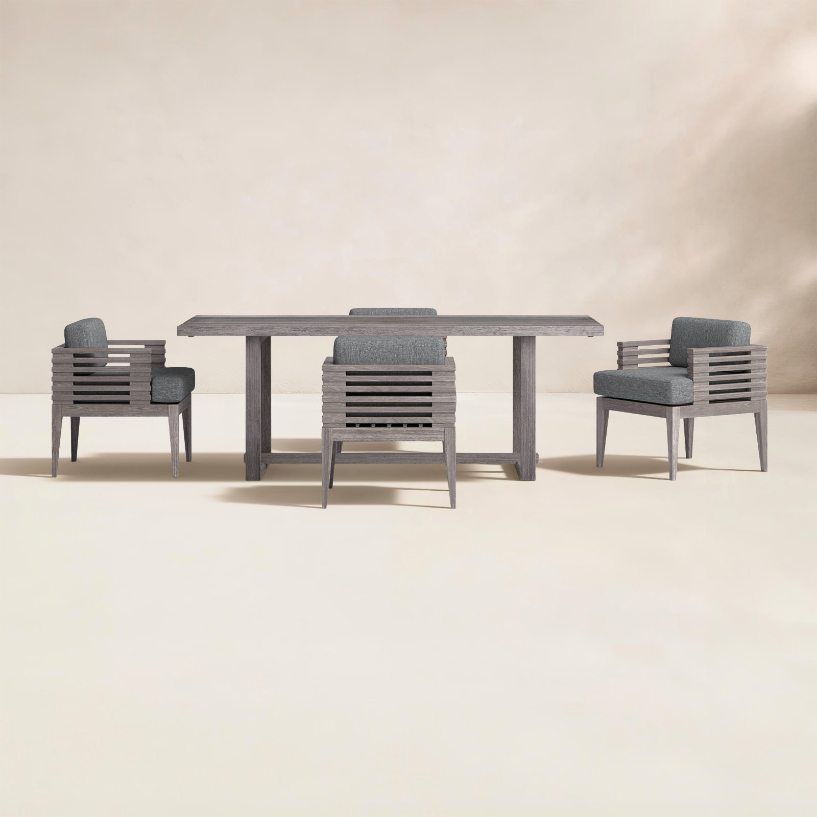 Aerilyn 82" Eucalyptus Patio Dining Set, Gray, Grey Performance