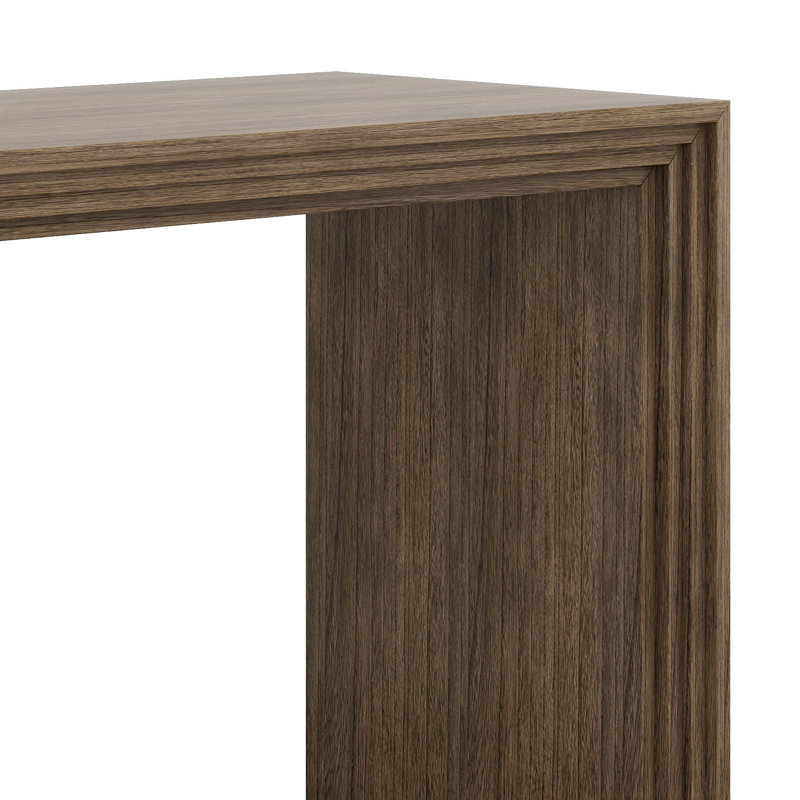 Console moderne avec motif rayé unique, table d'entrée étroite en placage de bois massif Paulownia, derrière la table de canapé