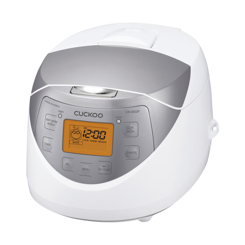 CUCKOO CR-0632F 6-Cup (Uncooked) / 12-Cup (Cooked) Micom Rice Cooker with Nonstick Inner Pot, 11 Menu Modes, LCD Display, Fuzzy Logic Tech, Auto Clean (White/Grey) Multifunctional Rice Maker and Warmer
