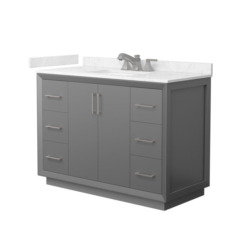 Strada 48" Freestanding Single Bathroom Vanity with Cultured Marble Top, Gray, Brushed Nickel