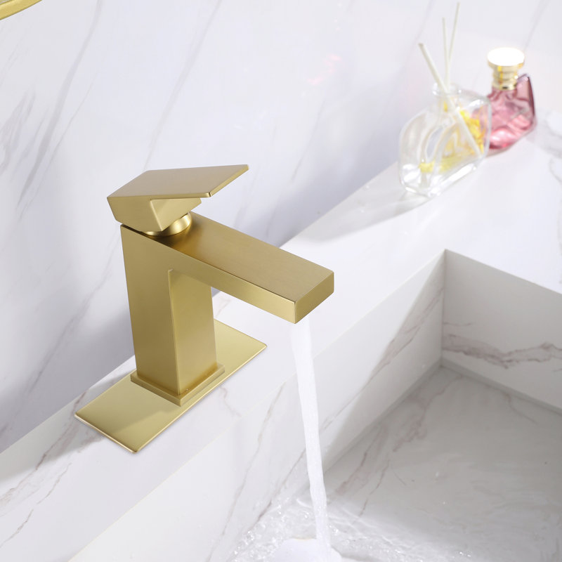 6.85"H Solid Brass Single Handle Bathroom Sink Faucet, Brushed Gold