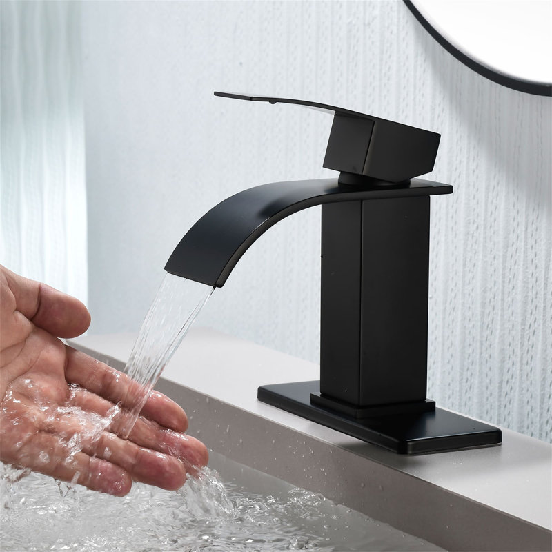 Single Hole Bathroom Faucet With Pop-Up Drain Assembly Waterfall Bathroom Sink Faucets Stainless Steel Single Handle Bathroom Vanity Basin Taps With Deck Plate