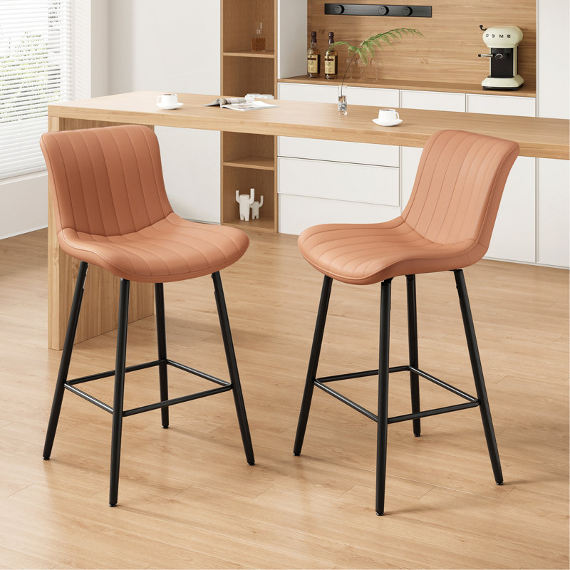 Counter Stools Set Of 2, Faux Leather Kitchen & Dining Room Chairs For Dining Room, Counter Height Bar Stools,Mid Century Modern Dining Table Chairs With Metal Legs