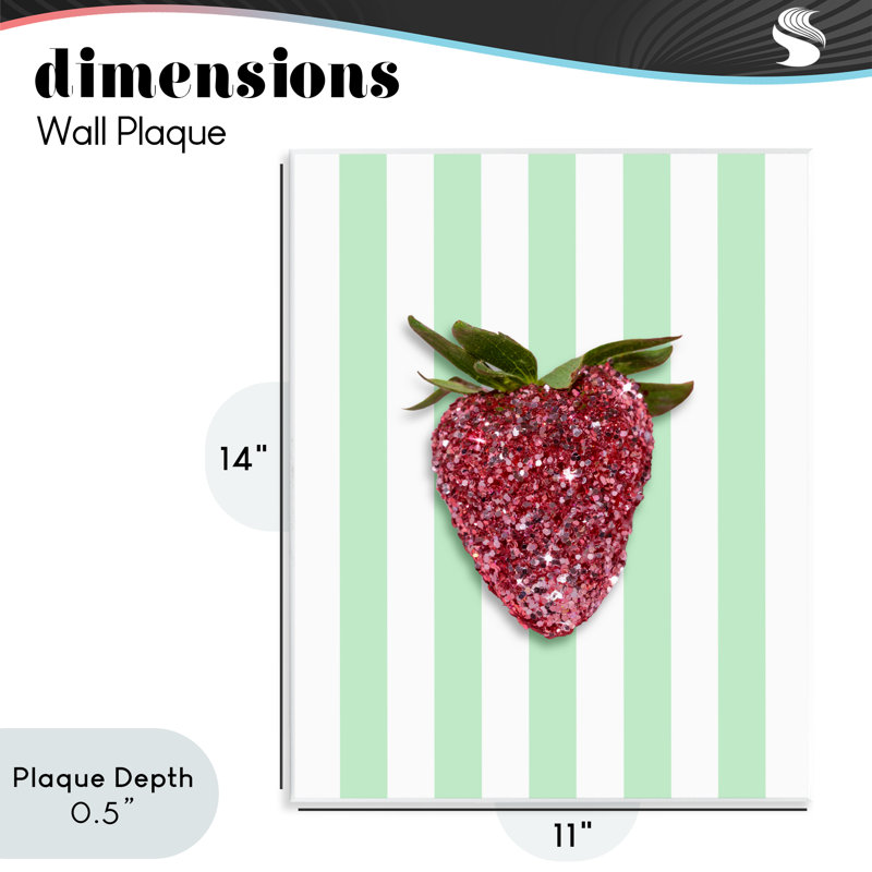 Plaque murale scintillante cerise sur rayures vertes, design par Lish Creative