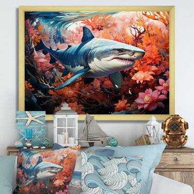 «Lemon Shark Encounter Landscape», art mural sur toile plage et océan
