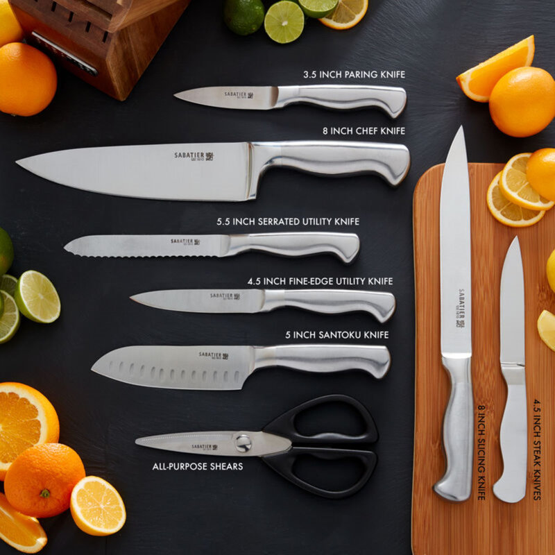 Sabatier Sabatier 15-Piece Stainless Steel Hollow Handle Knife Block Set