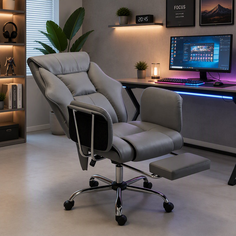 Fauteuil de bureau massant de direction avec soutien lombaire et fonction inclinable, Gris, Gris