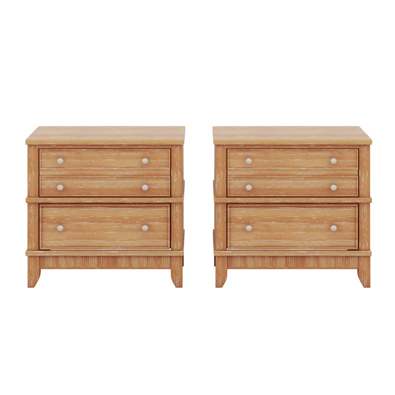 Wooden Nightstand With 3-Drawer, Multifunctional End Table Side Table With Metal Handle, Storage Cabinet With Wood Legs, Set Of Two